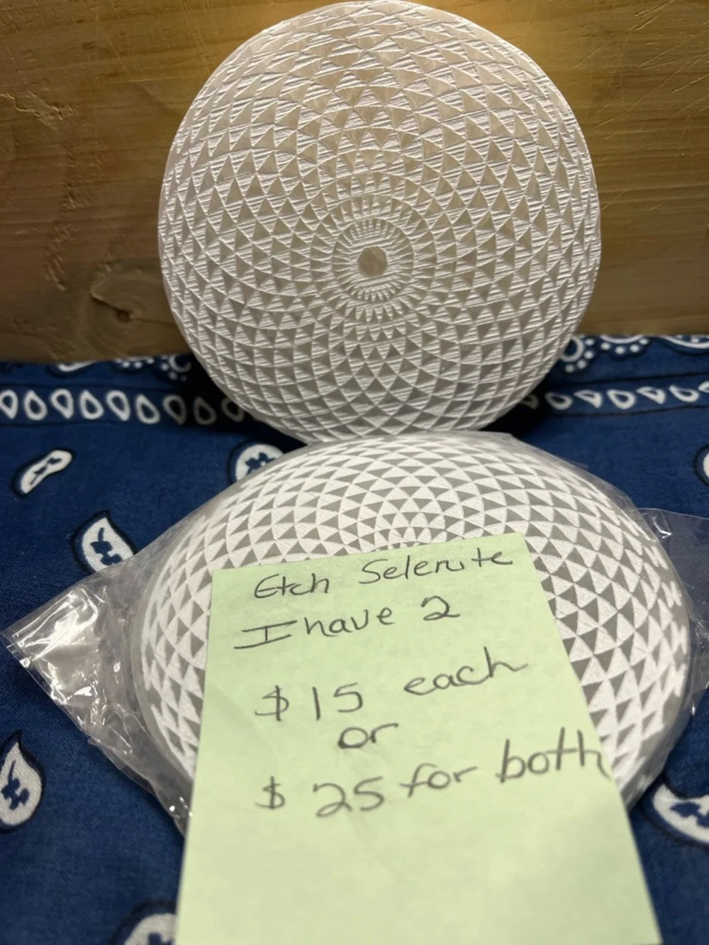 White Etched Selenite Charging Plate - Home Bath